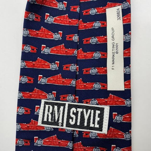 Vintage RM Style Race Cars Men's Silk Repp Tie Necktie Red Classic Made in USA - Picture 4 of 5
